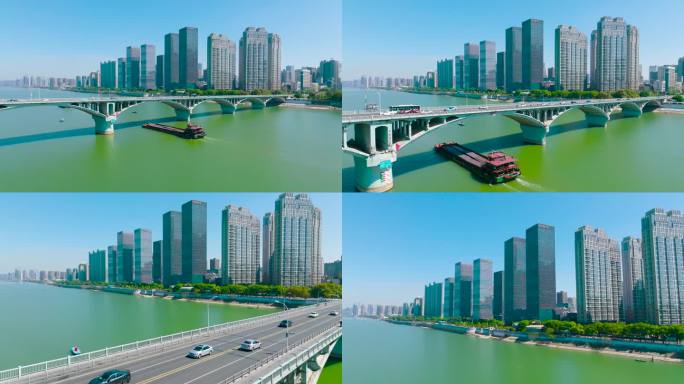 4K航拍长沙市中心一线江景跨湘江大桥2