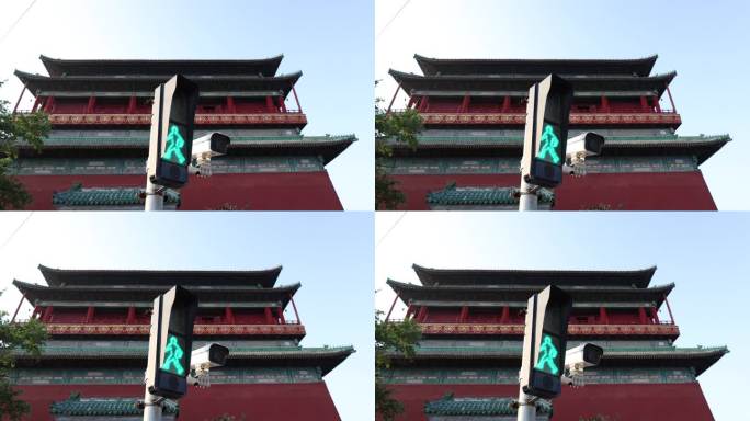 北京鼓楼下的红绿灯