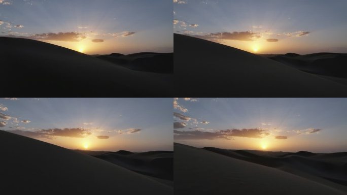 沙漠日出日出FPV第一视角夕阳沙丘太阳