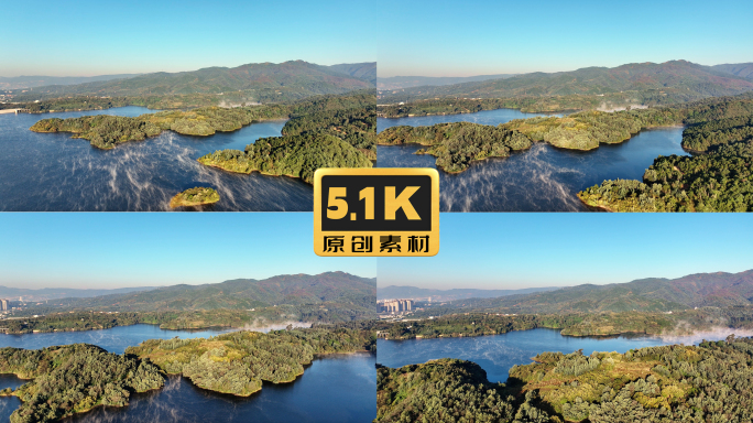 5K-清晨湖面的晨雾，湖光山色风景如画