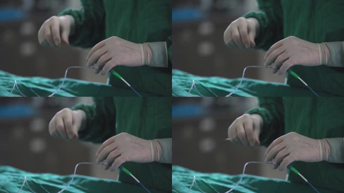 医生手术室拿着冠脉造影针管