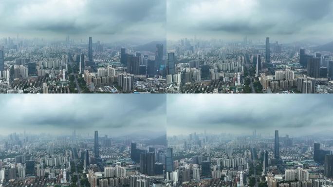 4K高空鸟瞰航拍暴风雨来临前的深圳全景4