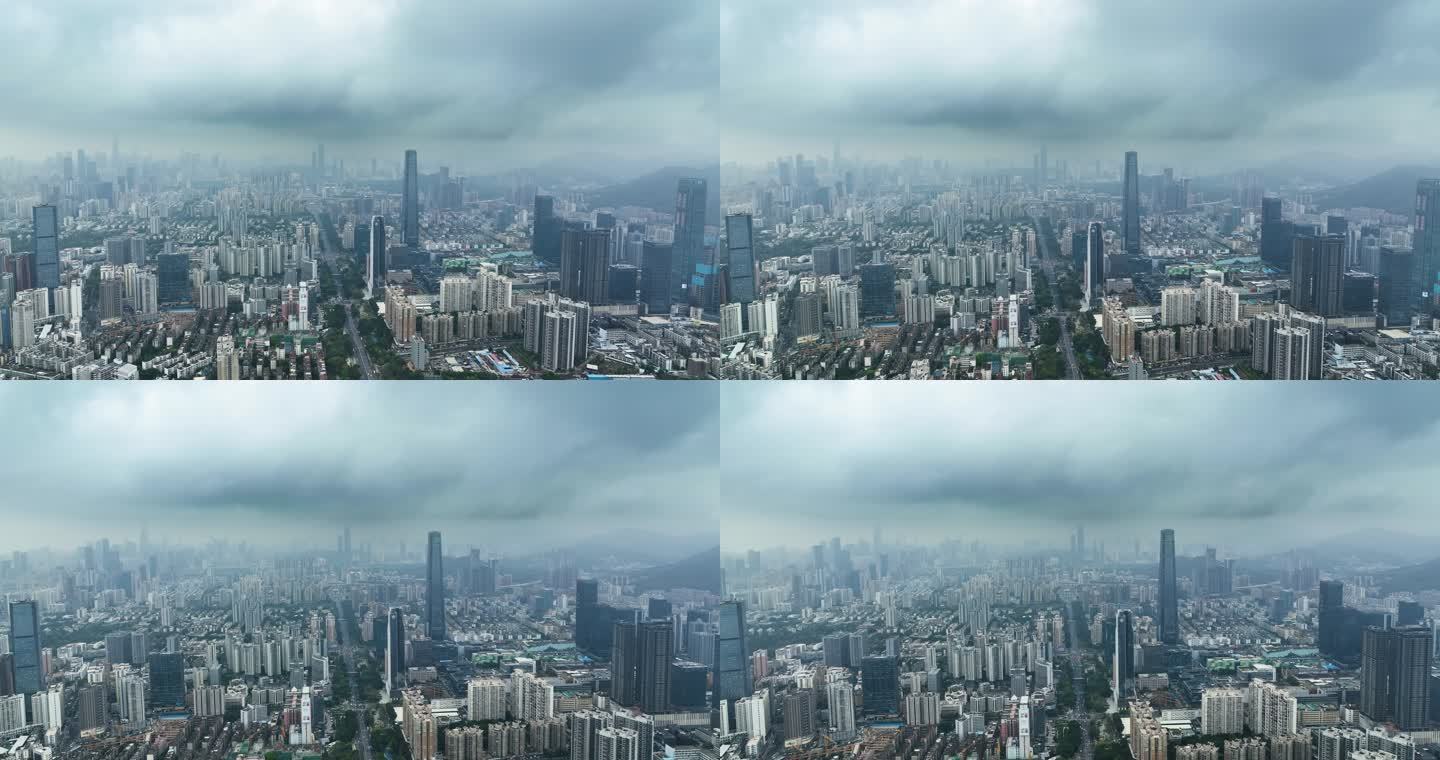 4K高空鸟瞰航拍暴风雨来临前的深圳全景4