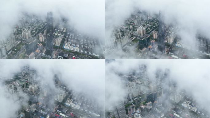 4K高空鸟瞰航拍暴风雨来临前的深圳全景