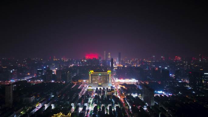 4K航拍长沙城市夜景橘子洲焰火晚会3