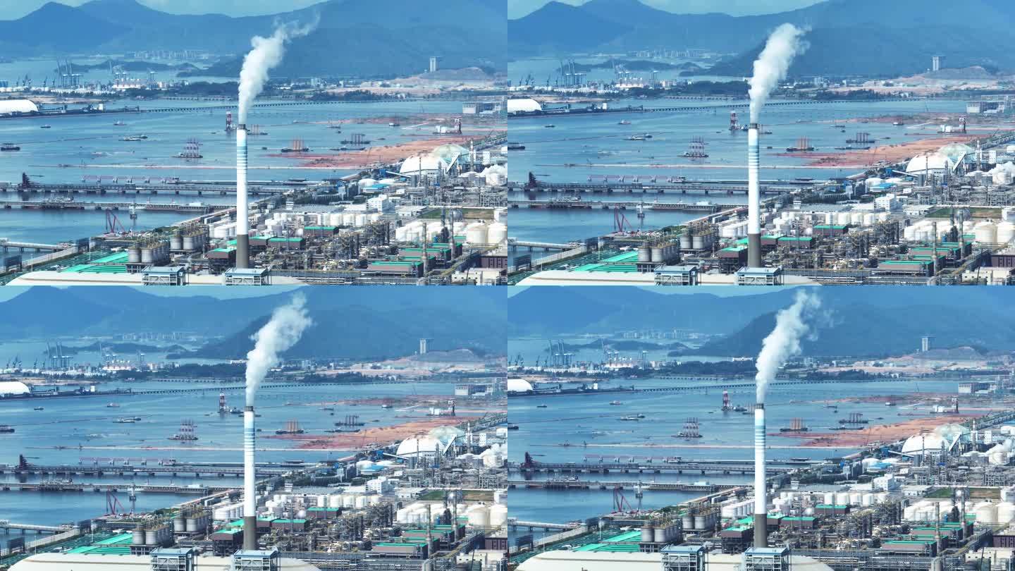 航拍广东惠州大亚湾石化工业园环保工厂设备