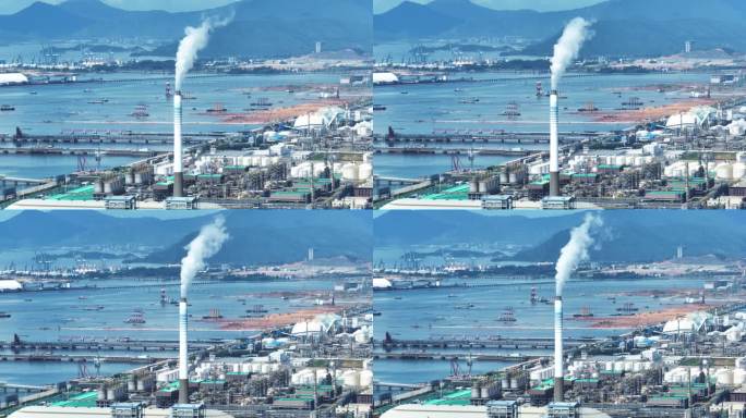 航拍广东惠州大亚湾石化工业园环保工厂设备