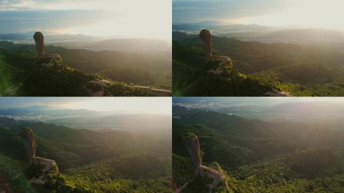 夕阳下承德棒槌山磬锤峰