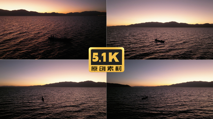 5K-黄昏光影下的渔船，澄江夕阳