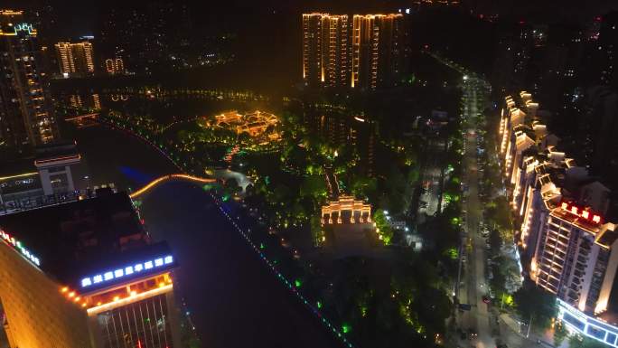 4K航拍湖南郴州夜景爱莲湖濂溪书院夜景2