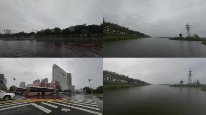 盘锦兴隆台区路口车流下雨暴雨人流4K延时