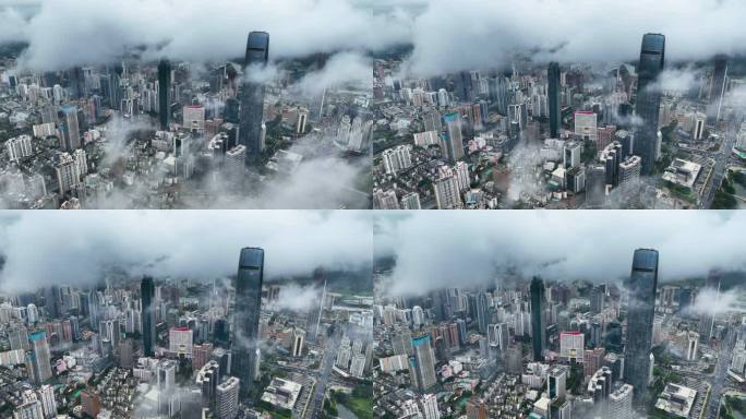 4K高空鸟瞰航拍暴风雨来临前的深圳全景9