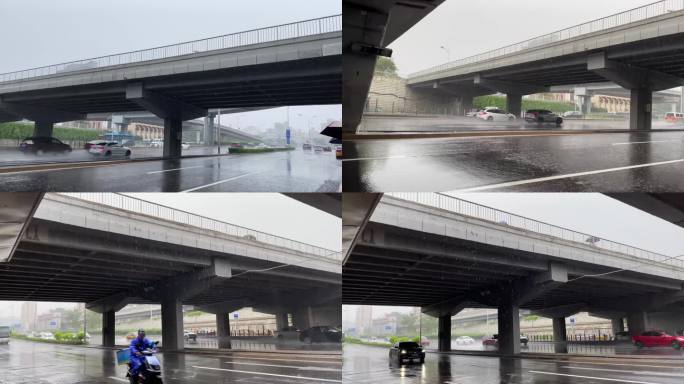 暴雨 北京 城市空镜 车来车往 街道