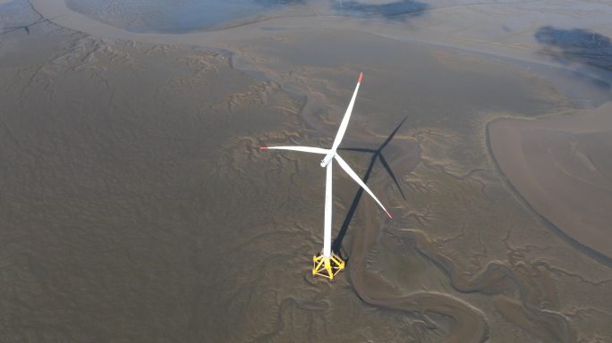 海上风能风力发电场风车航拍
