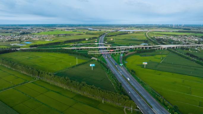 京哈高速交通枢纽航拍延时农村农业道路公路