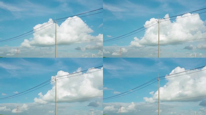 原创实拍蓝天白云带电线杆参照物延时摄影