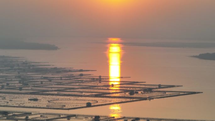 4K航拍阳澄湖夕阳日落素材