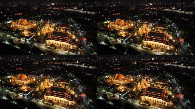 原创 泰国曼谷大皇宫卧佛寺城市航拍夜景