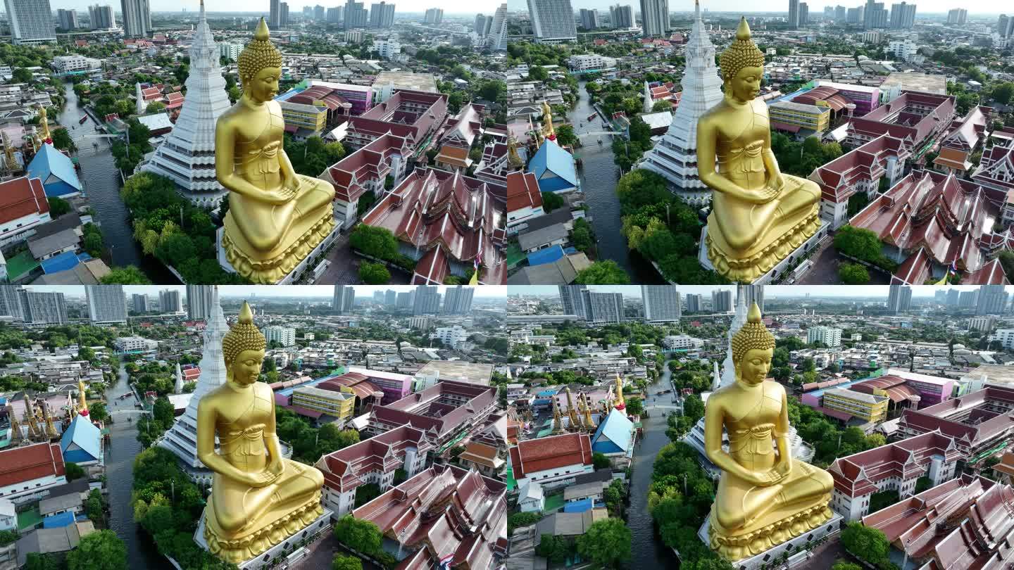 原创 泰国曼谷水门寺大佛像航拍风景