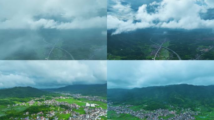 高速路云雾缭绕 山村生态宜居 高速路公路