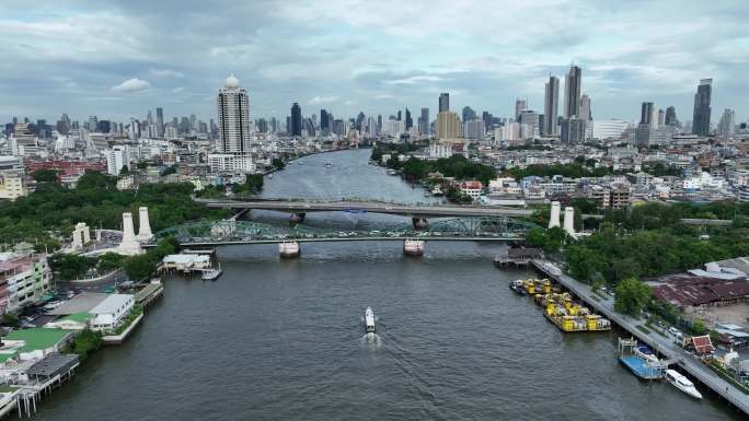 原创 泰国曼谷湄南河城市高楼天际线航拍