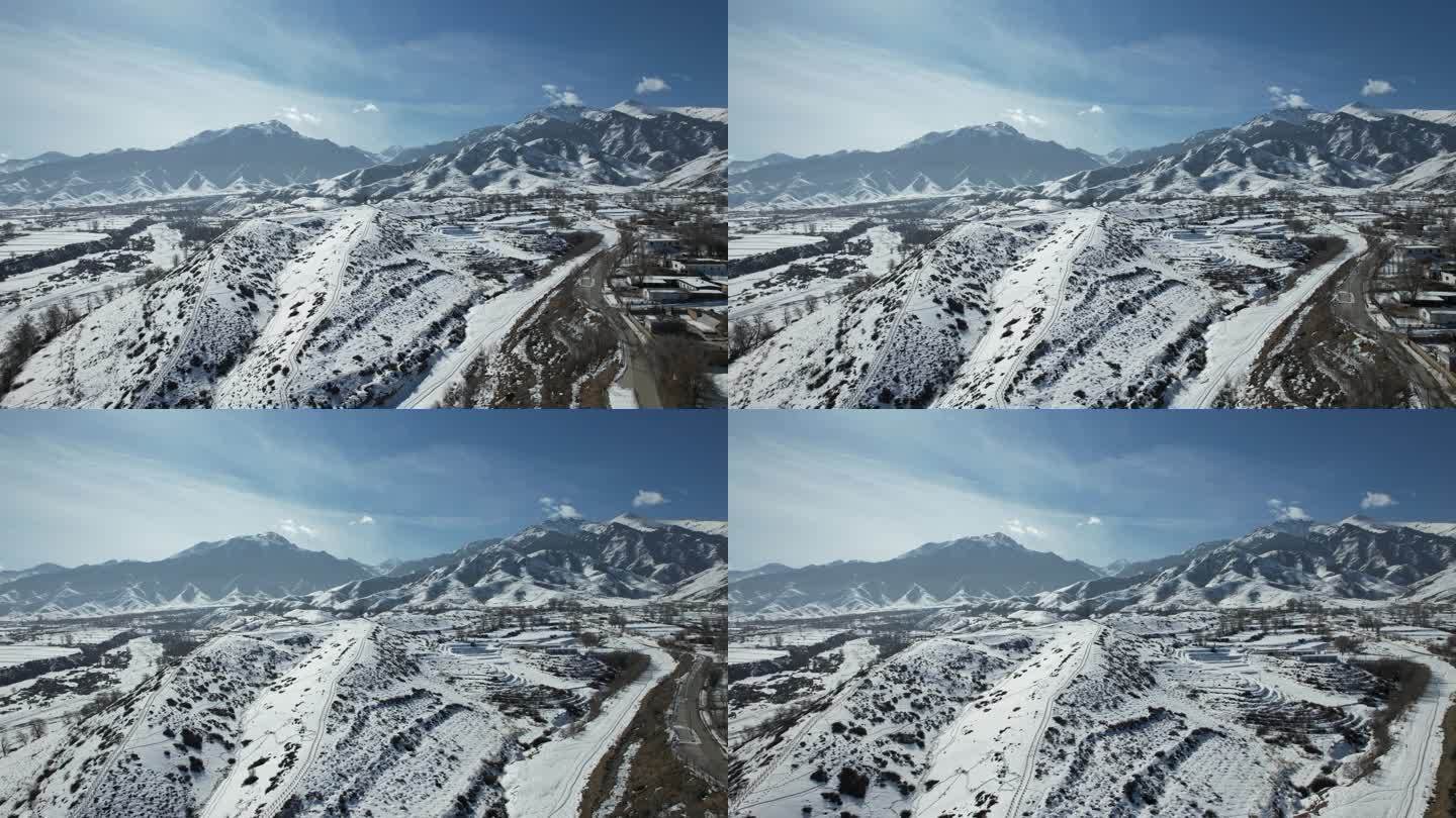新疆雪山公路航拍4K