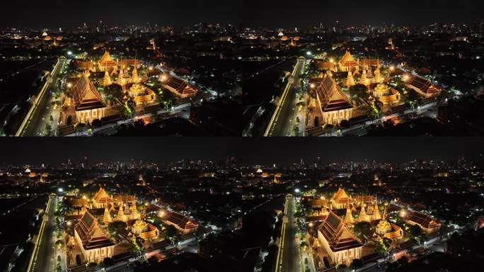 原创 泰国曼谷卧佛寺大皇宫城市航拍夜景