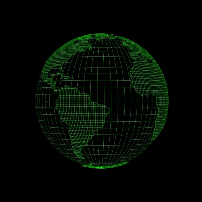 科技感3D地球线框 循环 带透明通道