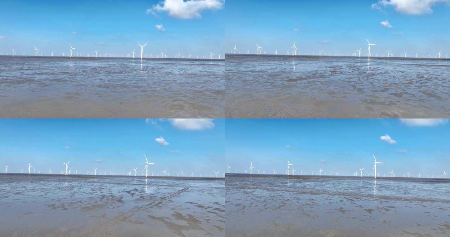 海上风力发电场风车航拍