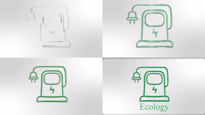 生态视频，环保电动填充。电动汽车。拯救地球，绿色能源，循环利用。4k线条动画