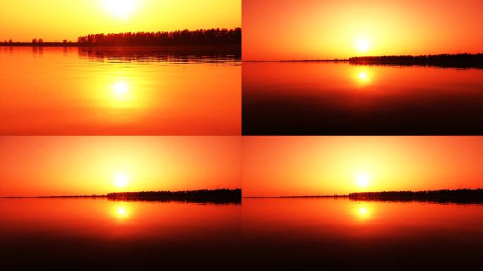 水面夕阳湖边日落