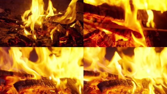 篝火火堆木柴燃烧8K