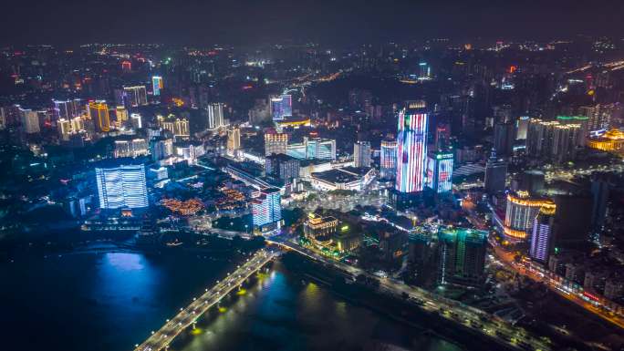 广西南宁城市夜景穿云航拍