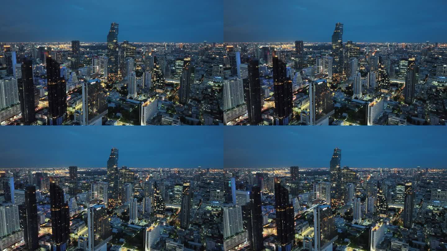 航拍泰国曼谷王权云顶大厦城市高楼夜景风光