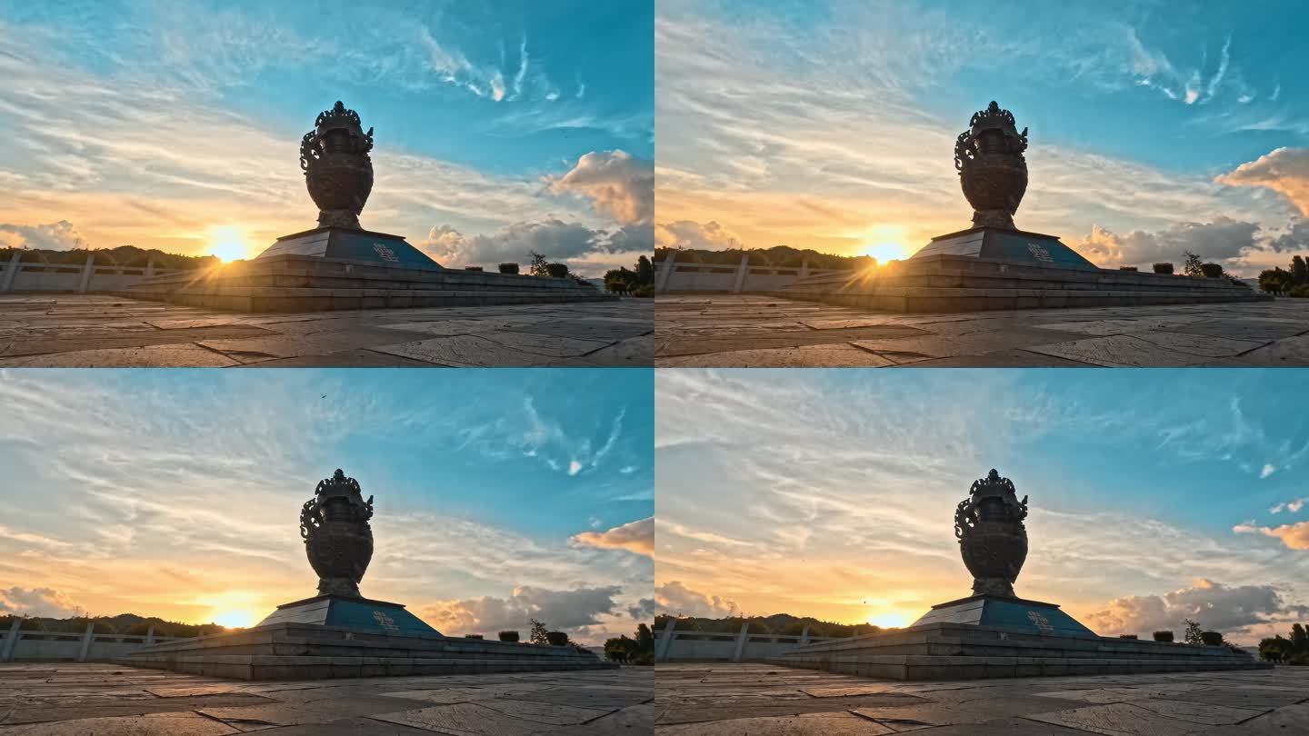 安徽霍山迎驾广场铜罍雕塑延时摄影