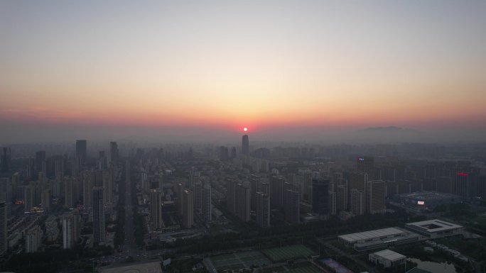 山东日照城市夕阳晚霞日落航拍 (15)