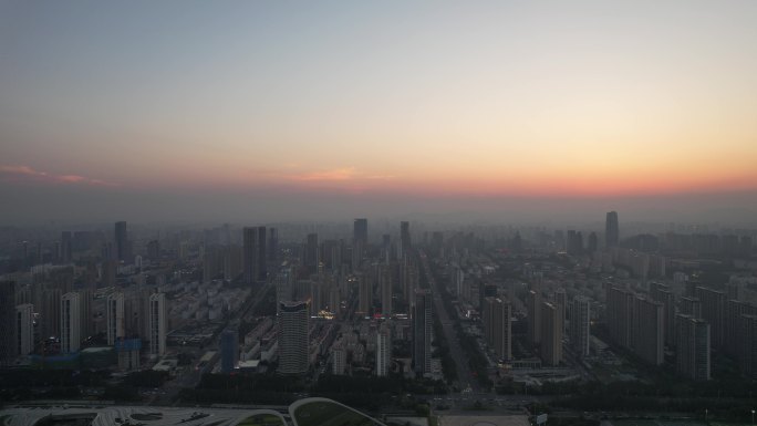 山东日照城市夕阳晚霞日落航拍 (26)