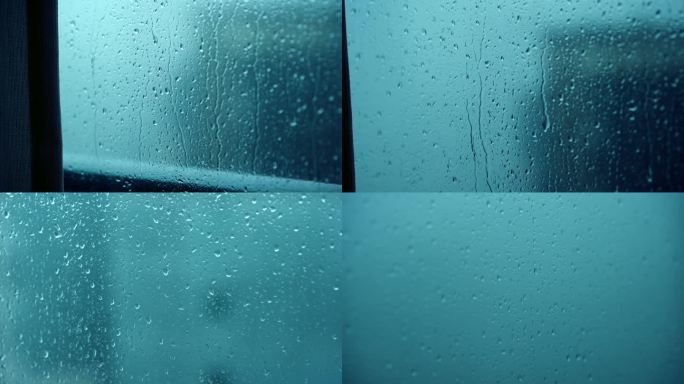 4k孤独伤感下雨雨滴玻璃雨水空镜头
