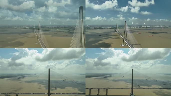 长江蓝天白云下的苏通长江大桥国家发展4K
