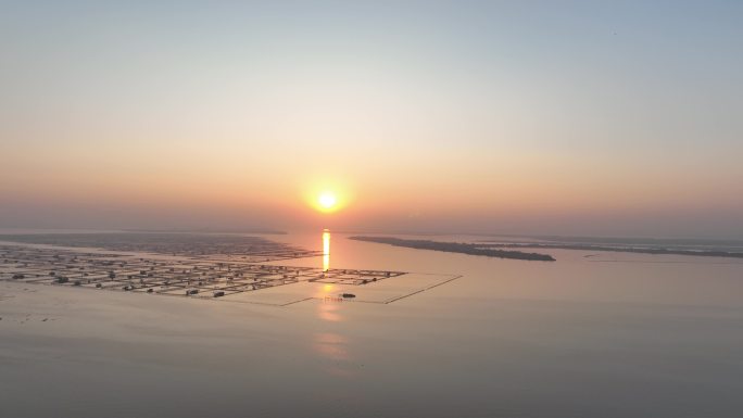 4K航拍阳澄湖夕阳日落素材