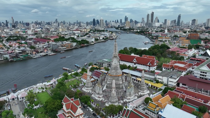泰国曼谷湄南河郑王庙航拍风光