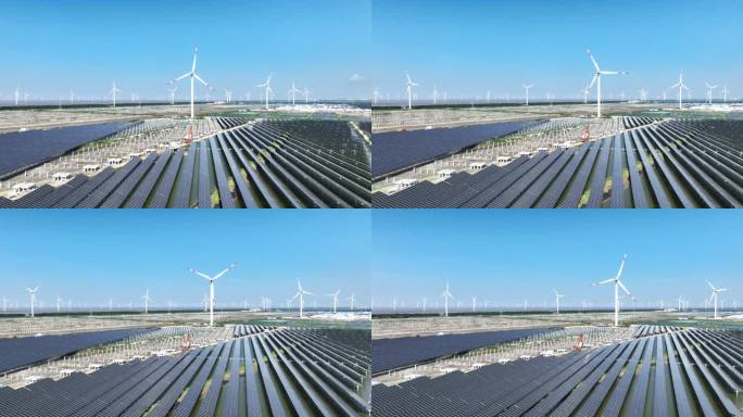 太阳能光伏发电站和风力发电场风车航拍