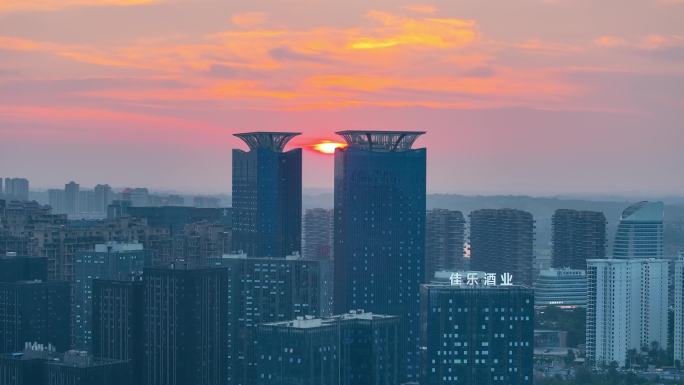 泸州航拍泸州夕阳佳乐世纪城延时江阳区