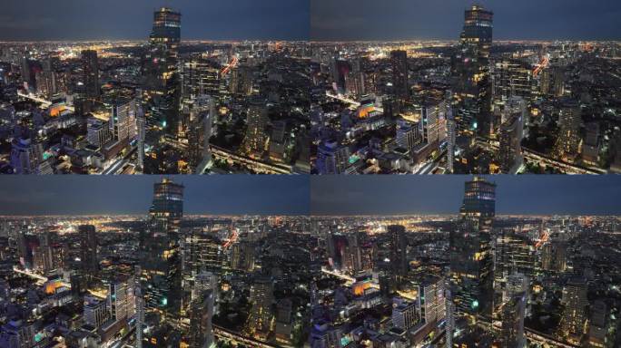 航拍泰国曼谷王权云顶大厦城市高楼夜景风光