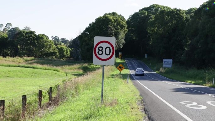 乡村公路场景限速80英里每小时的标志