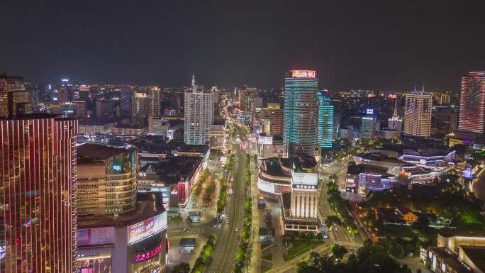 航拍宁波夜景中山东路宁波东门口宁波延时