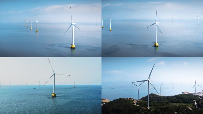 【4K】航拍海上风力发电场