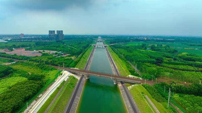 郑州南水北调河与陇海铁路航拍延时摄影