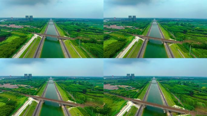 郑州南水北调河与陇海铁路航拍延时摄影