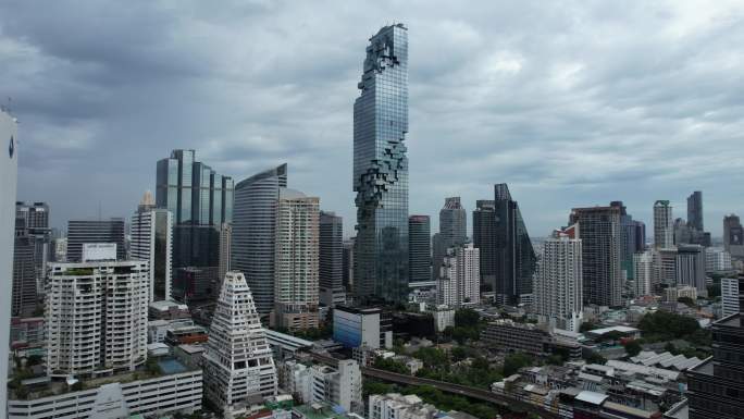 航拍泰国曼谷像素大厦城市高楼建筑风光